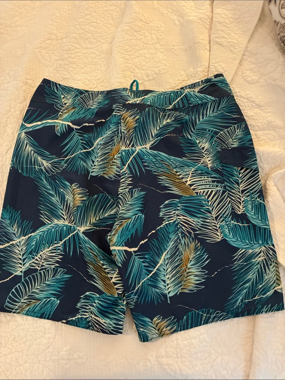 Volcom Teal and Navy Palm-Print Board Trunk Swim Shorts SZ 36